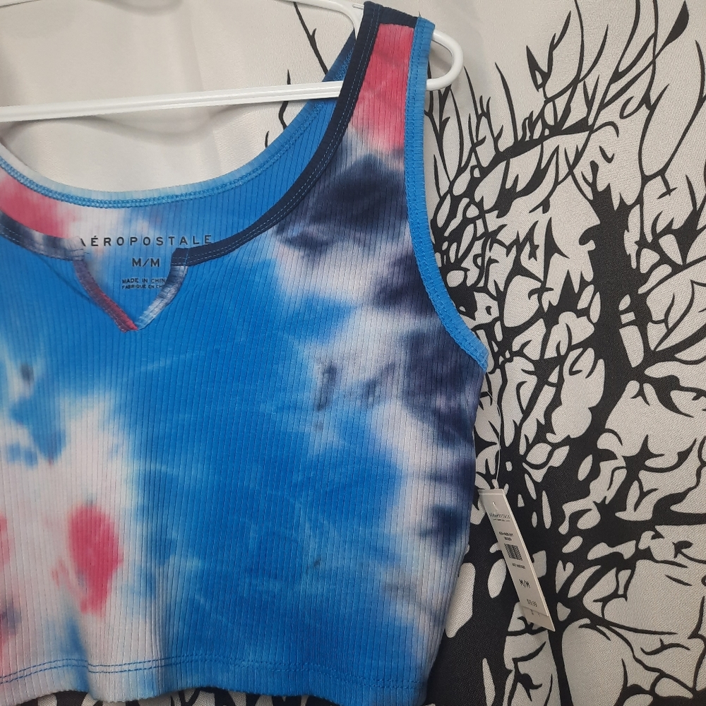 Aeropostale Tie Dye Cropped Blue and Pink Muscle Shirt